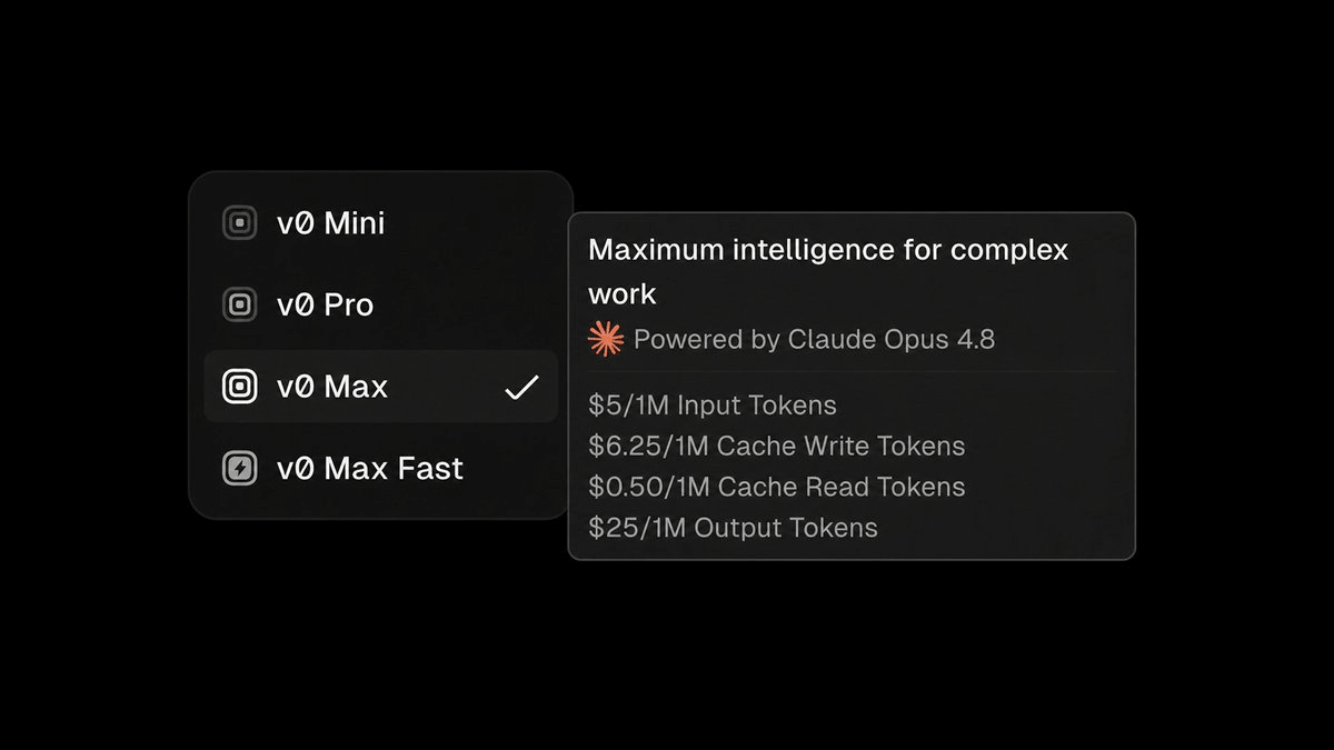 Vercel's v0 Max Upgrades to Claude Opus 4.8, Beating GPT-5.5 on Coding