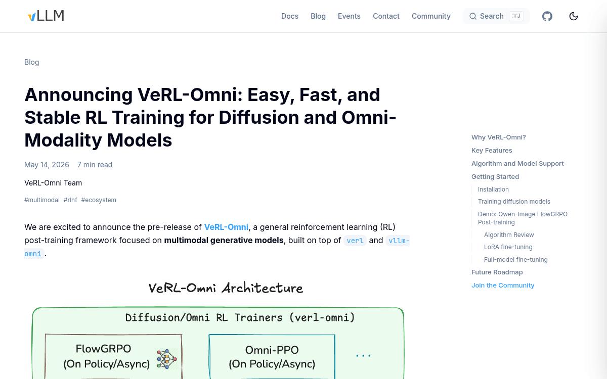 VeRL-Omni Brings Open-Source RL Training to Diffusion and Omni-Modal AI