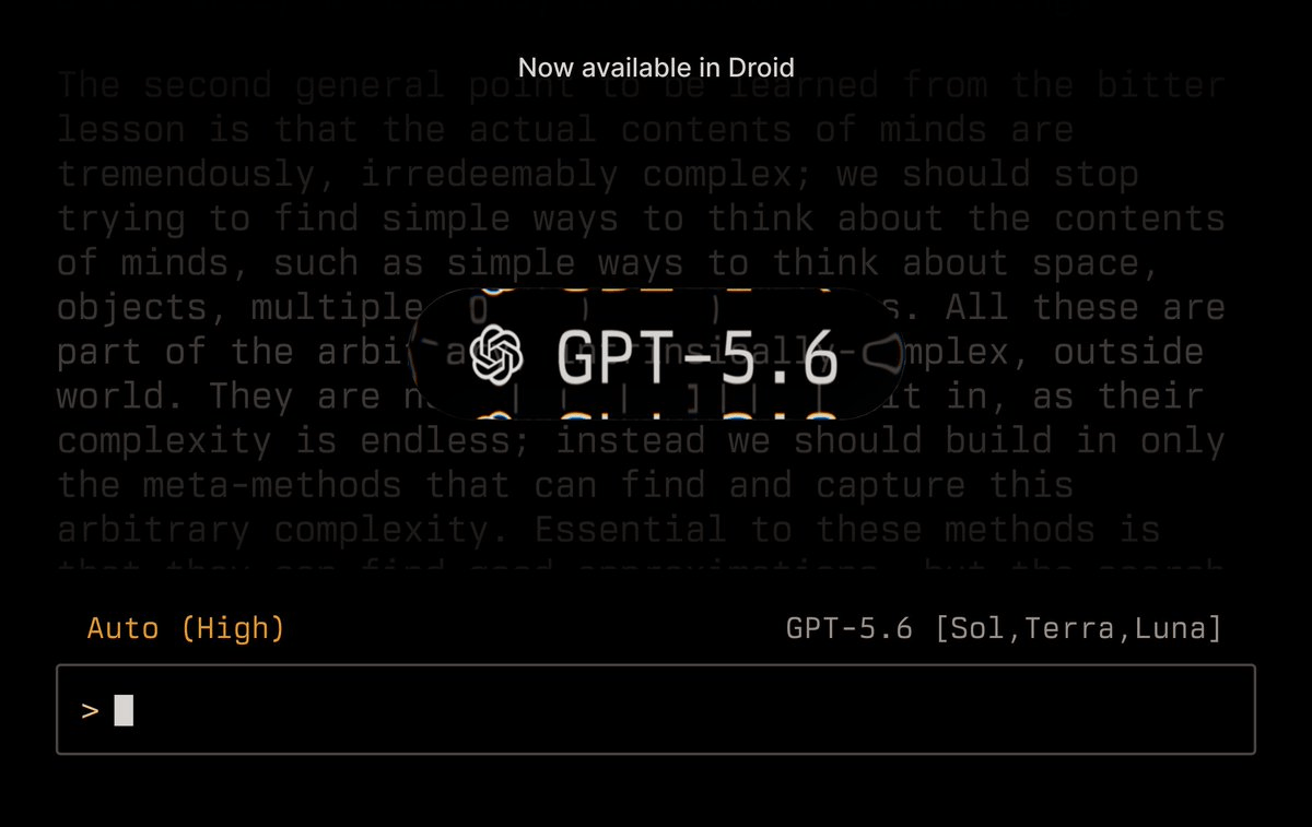 Factory's Droid Now Runs GPT-5.6 Sol Beating Claude by 13 Points