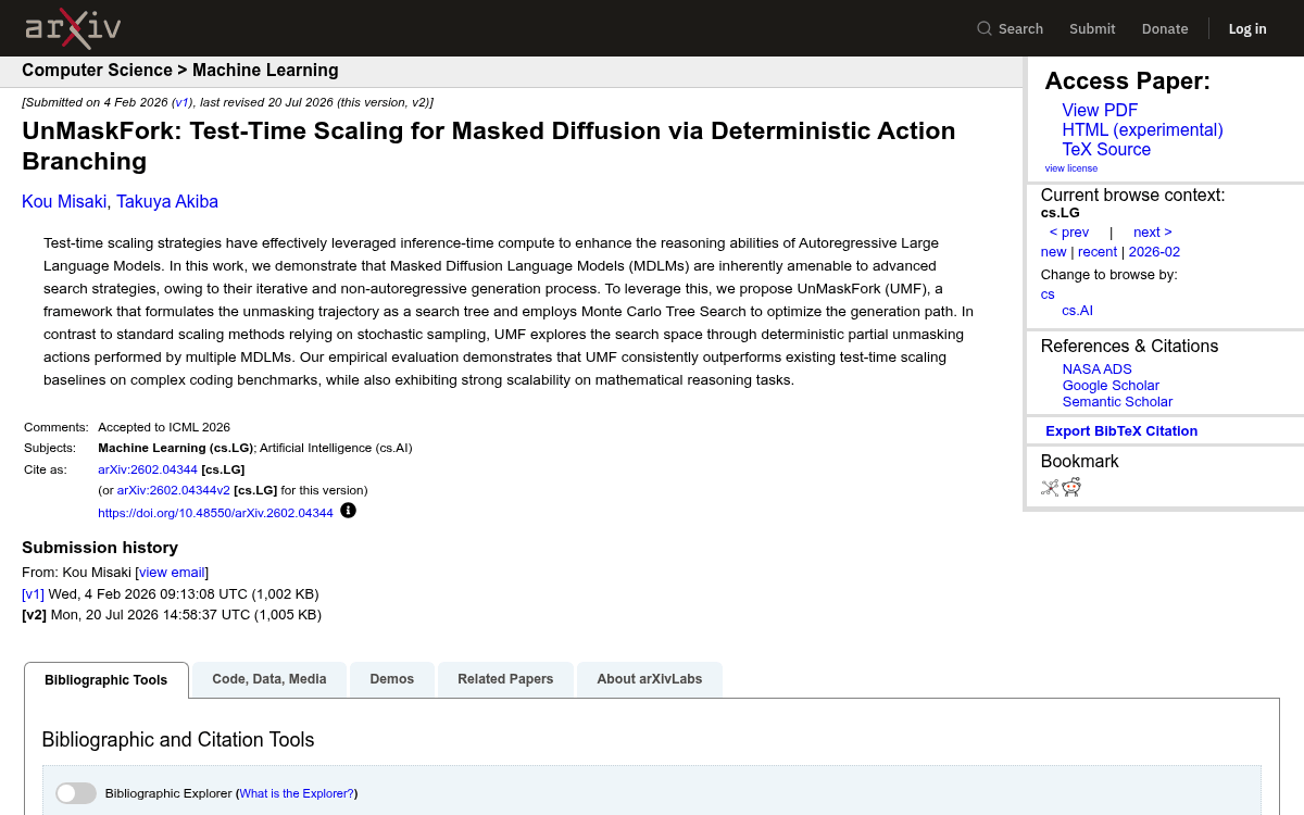 Sakana AI's UnMaskFork Gives Diffusion Language Models Test-Time Scaling Power
