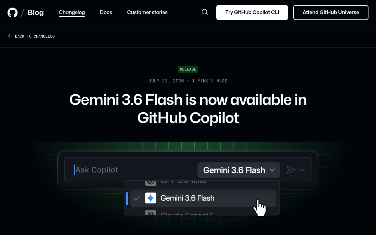 Google's Gemini 3.6 Flash Hits GitHub Copilot Faster and 17% Cheaper