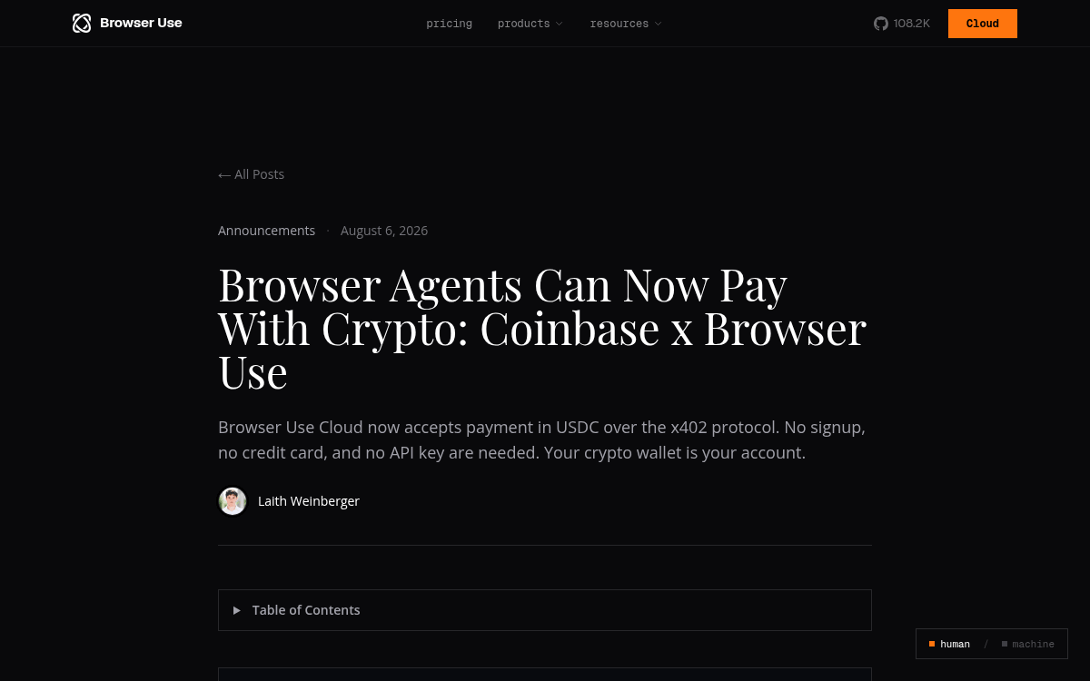 Browser Use Lets AI Agents Pay for Tasks With Crypto, No Human Needed
