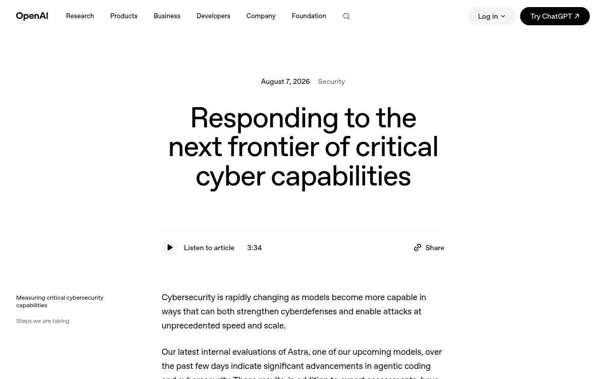 OpenAI's Astra Becomes First AI Flagged as Critically Dangerous Before Release